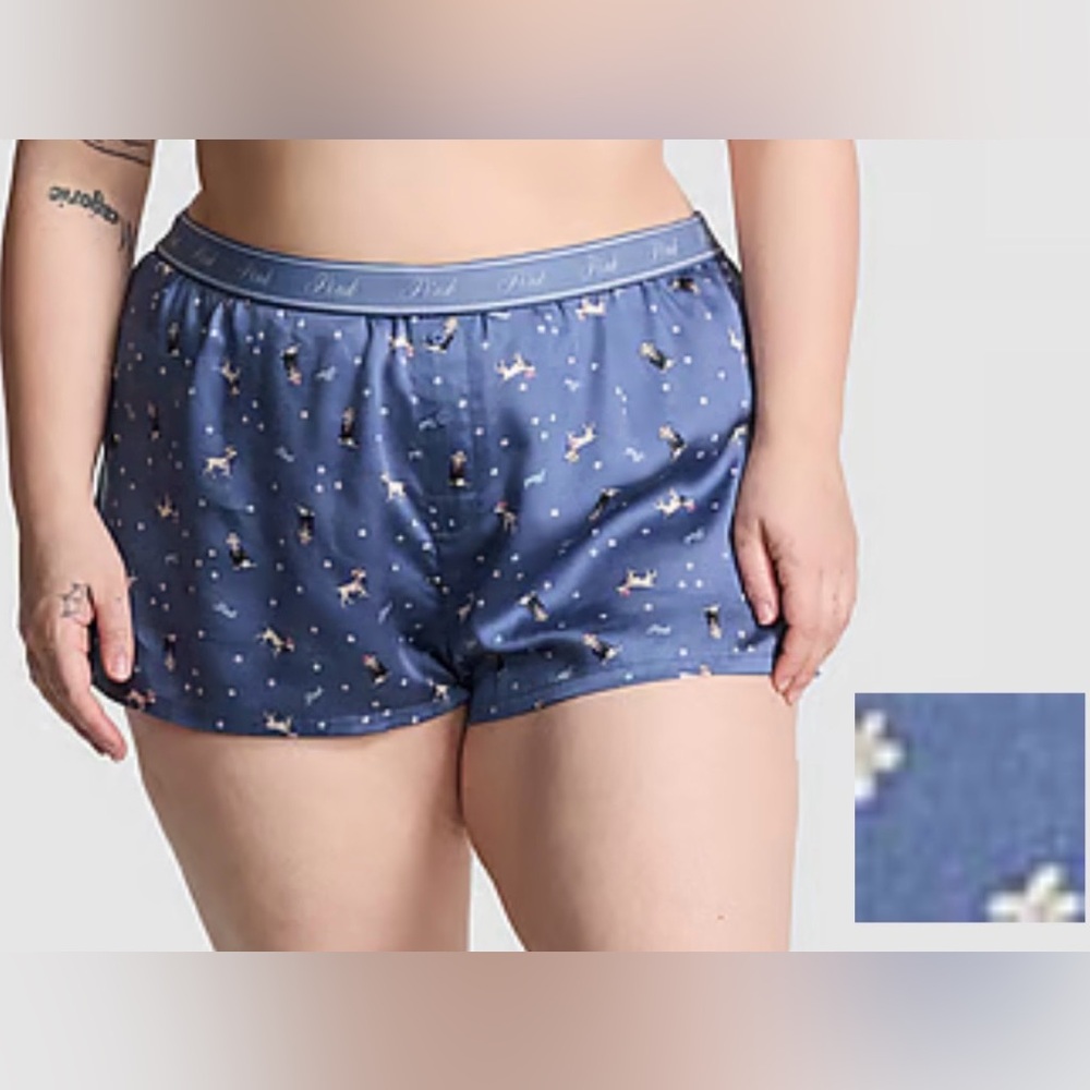 VICTORIA’S SECRET PINK SILKY SLEEP BOXY PAJAMA SHORTS, SIZE MEDIUM, EUC